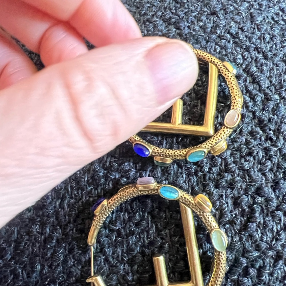 Fendi Gold Hoop Earrings with Turquoise Accents - Picture 11 of 12